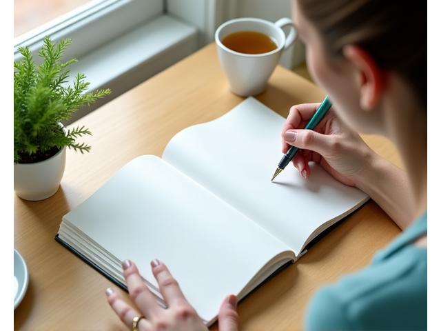 Devojka koja vodi dnevnik zahvalnosti, fokusirana na usvajanje novih, pozitivnih navika